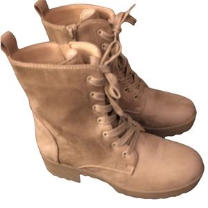 Creme Colored Suede Ankle Boots